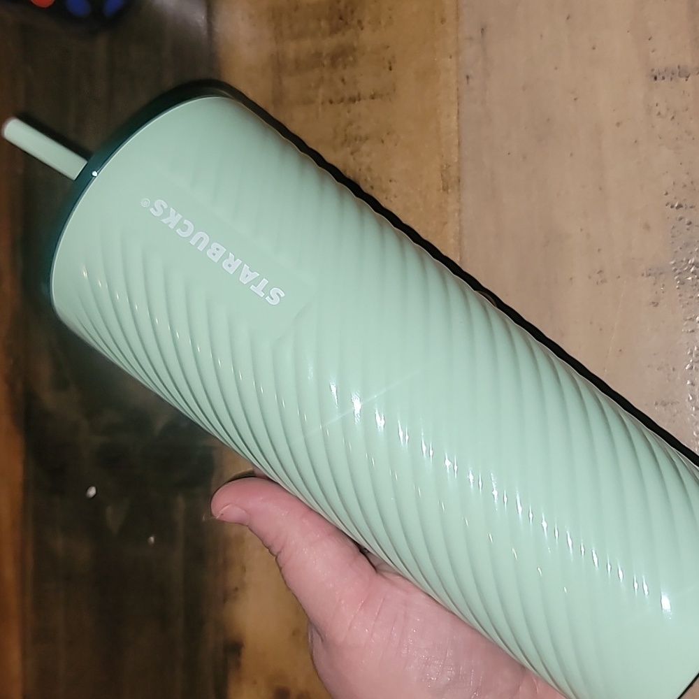 Starbucks Swirled Metal Light Green Tumbler Cup Venti